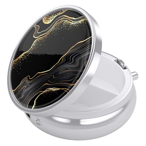 Image of Nipichsha Pill Box, Small Pill Case for Purse & Pocket, Cute Travel Medicine Organizer, Portable Medicine Container Holder to Hold Vitamins, Medication, Fish Oil & Supplement, Luxury Black Marble | Cute Travel Medicine Organizer, Portable Medicine Container Holder to Hold Vitamins, Medication, Fish Oil & Supplement