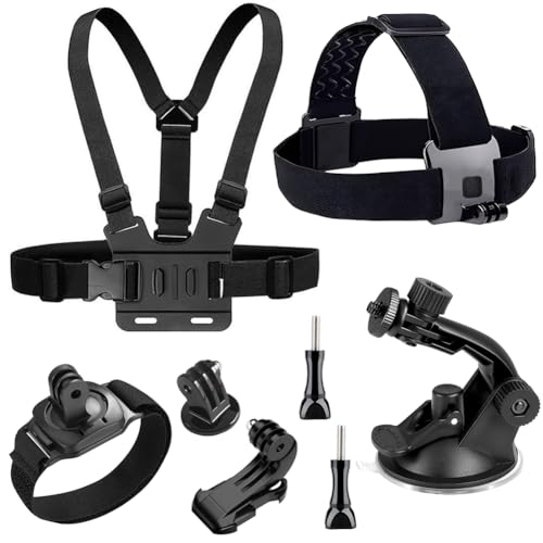 YEHOLDING 8 en 1 Accessories Pack Kit, Adjustable Length Harnais de Poitrine, Fixation Bandeau, Fixation Poignet, Compatible with GoPro, AKASO, Xiaomi YI, SJCAM, et Autres Actions cam