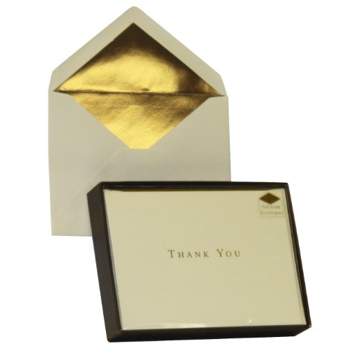 Image of Designer Greetings Blank Thank-You Note Cards, Golden Print (10 Blank Any Occasion Cards 10 Foil-Lined Envelopes) | Boxed Card Set, Matching Envelopes, Foil and Glitter Details