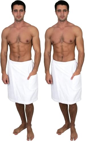 Image of TowelSelections Mens Shower Wrap Adjustable Cotton Terry Bath Gym Cover Up with Snaps Small /Large White (Pack of 2)
