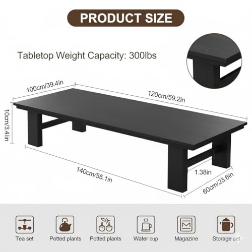 Image of Modern Black Coffee Table with Multi-Level Design, Contemporary Living Room Furniture, Rectangular Wood Table with Storage Space (Walnut, 132 * 50 * 38)
