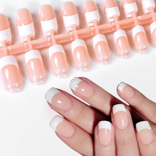 120 Pieces Natural White French Fake Nails, Acrylic  Nails Kit Including 12 Different Size Short Press on  Nails,Pink Nude Nails Tips Sets with Nail Stickers,Files and Stick
