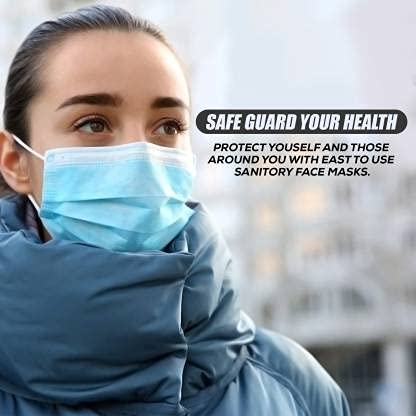 Image of LIVYOR 3 Layer Face Mask with Nose Clip, Non Woven Fabric, Surgical 3 Ply Mask with Bacterial Filtration Efficiency (BFE) >95% (Blue, Without Valve, Pack of 100)