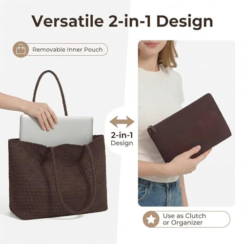 Bolso Tote tejido de gamuza para mujer con pouch miniatura 2