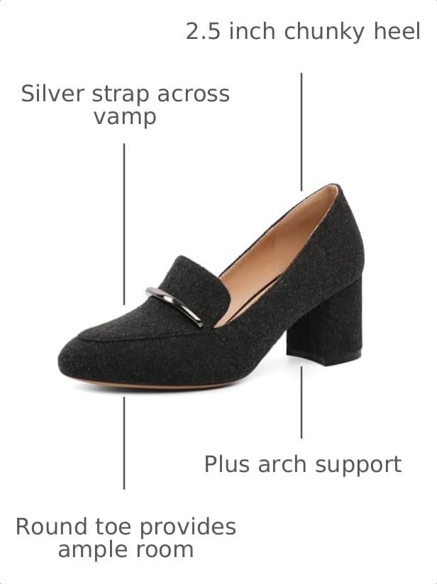 Image of Eldof Women's Pumps Block Heel Round Toe Slip On Chunky Loafer Heel Dress Shoes Pumps for Women 2.5 Inches