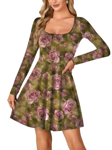 Image of LYANER Women's Long Sleeve Mini Dress Loose Casual Empire Waist Above Knee Length Dresses