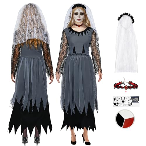 Forfamy Disfraz Halloween Disfraz Vestido con Accesorios, para Halloween Carnaval Cumpleaños Cosplay Fiesta, Vestido Costume (XXL)