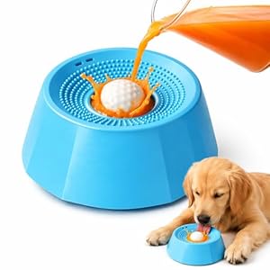 Dogs & Cats Lick Bowl Slow Feeder, Dog & Cat Enrichment Toy with Rotating Treat Ball, Strong Suction Base, Easy to Clean Interactive Puzzle Feeder for Anxiety Relief, Slow Eating & Mental Stimulation