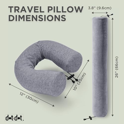 Image of Dot&Dot Twist Memory Foam Travel Pillow for Airplanes - Travel Neck Pillow for Sleeping - Airplane Pillow for Neck Support, Chin, Lumbar and Leg - Adjustable, Bendable Neck Roll Pillow - Gray