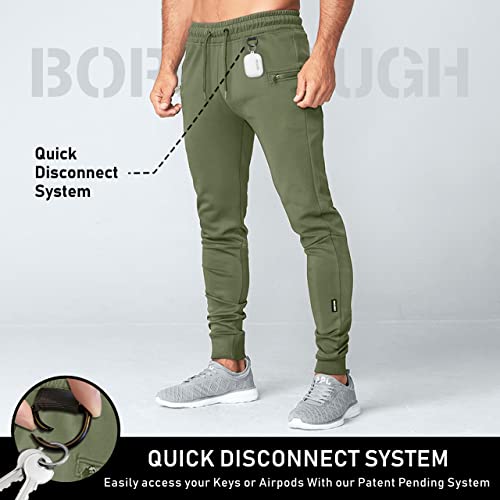 Born Tough Mens Workout Joggers Pants, Tapered Bodybuilding Gym Joggers, Athletic Running Sweatpants With Zipper Pockets Military Green #TOP3