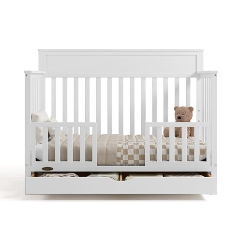 Image of Graco Shiloh 5-in-1 Convertible Crib with Drawer - GREENGUARD Gold Certified Baby Crib Crafted from Wood, Converts to Toddler Bed, Daybed, and Full-Size Bed, White