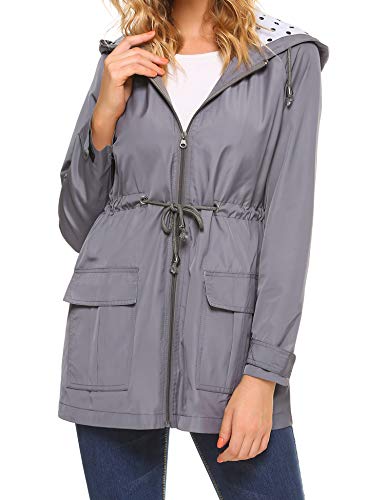 iClosam Women Patchwork Waterproof Lightweight Hooded Raincoat Active Outdoor Rain Jacket (X-Large, A-grey)