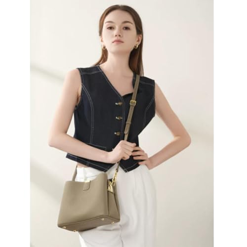 Image of Small Women Soft Genuine Leather Shoulder Bag Crossbody Purses for Lady Bucket Handbag