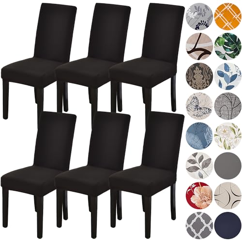HZDHCLH Chair Covers Slipcovers Stretch Removable Washable Short Dining Chair Protector Cover Seat for Hotel,Dining Room,Ceremony (Black, 6 PCS)
