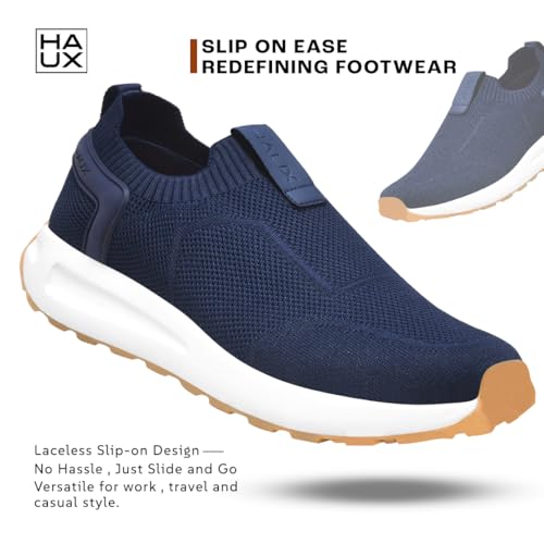 Image of HAUX Men's Slip-On Running Shoes | Lightweight Sports Sneakers with Memory Foam Cushioning | Walking, Gym, Jogging, Training | Ultra Comfort & Style