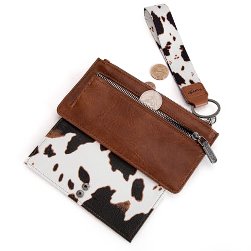Image of Montana West X Wrangler Cow Print Wallet for Women Ladies Female Card Cases & Money Organizers Wristlet with Wallet Large Clutch with Coin Purse Smooth Zipper and Rfid Lining