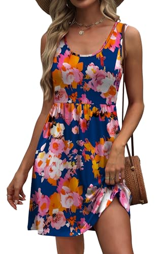Image of WIHOLL Women's Summer Dress 2026 A-Line Sleeveless Casual Sundress with Pockets Floral /Solid