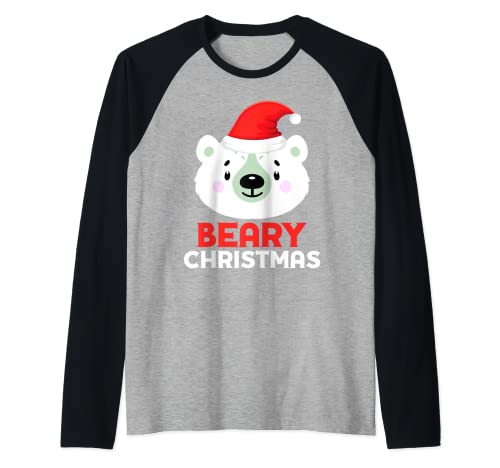 Oso polar lindo Papá Noel oso de Navidad divertido oso polar Camiseta Manga Raglan