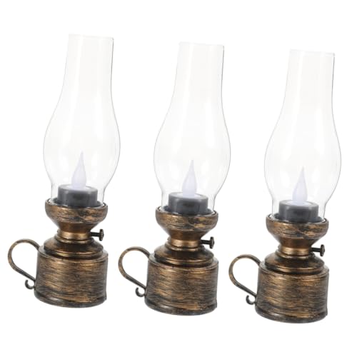 Amosfun 3 Piezas lámpara de Kerosene Lámpara LED motorizado bronceador candeeiro Secretaria decoración lámparas de Queroseno para Uso en Interiores luz de Queroseno electrónica páginas