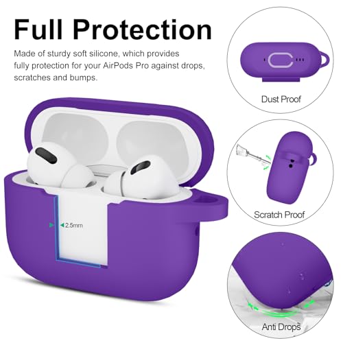 Image of for AirPods Pro 2nd 1st Generation Case Cover with Keychain, Protective Soft Silicone Skin Accessories for Apple AirPods Pro Charging Case 2022 /2019, Front LED Visible, Purple