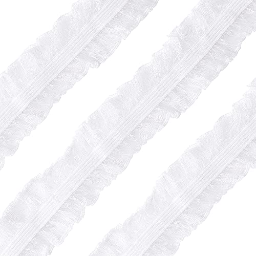 FINGERINSPIRE 10m 28mm Weiß Rüschen Spitzenborte Elastisches Stoff Spitzenbesatz Doppelrüschen Spitzenband für Hochzeit Applikationen Nähen Handwerk Geschenkbox