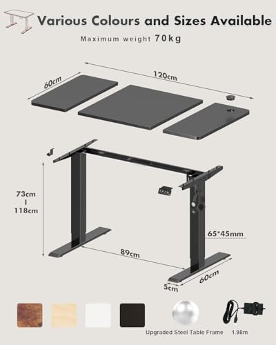 Devoko Electric Standing Desk 120x60cm Sit Stand Table Height Adjustable Desk with Backpack Hook and Memory Smart Pannel, Home Office with Splice Board, Black