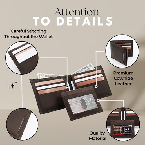 Image of AG Wallets Leather Wallet for Men - Sliding 2-in-1 Bifold Wallet with Removable Card Holder & RFID Protection - Premium Travel Wallet - Versatile & Functional Design - Brown