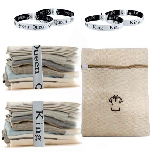 4 laundry sheet organizer wraps- King & Queen laundry bands & Mesh laundry bag for all delicates Linen Closet Organizers and Storage for Sheets,