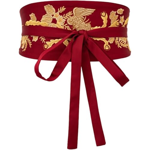 Chinese Traditional Pre-Tied Belt - Auspicious Symbolism Embroidered Wide Waistband Women's Accessories