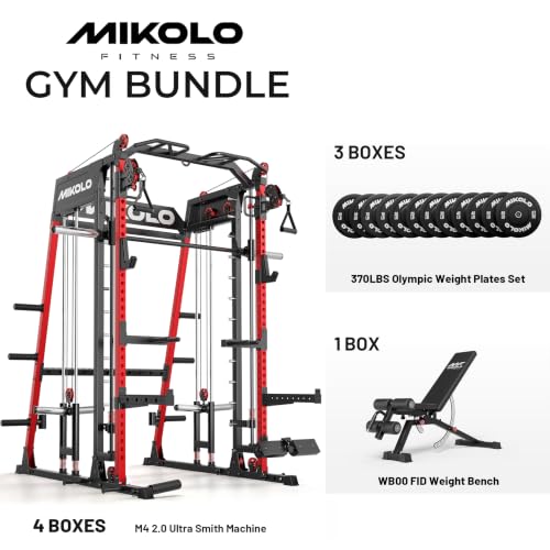 Image of Mikolo M4 2.0 Smith Machine, 2200lbs Squat Rack with LAT-Pull Down System & Cable Crossover Machine, Training Equipment with Leg Hold-Down Attachment