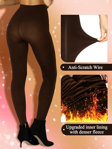 Image of DancMolly Opaque Fleece Lined Tights for Women, High Waist Warm Winter Thermal Control Top Pantyhose