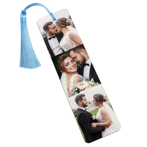 Custom Bookmark - Personalized Metal Bookmarks with Tassel, Customized Photo Color Picture Bookmark for Girlfriend Boyfriend Book Worms Birthdays Christmas Valentine's Day Gift (3 Photos)