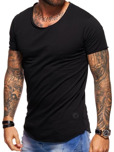 behype. Herren Oversize Kurzarm Basic T-Shirt Rundhals O-Neck 20-1730 Schwarz L