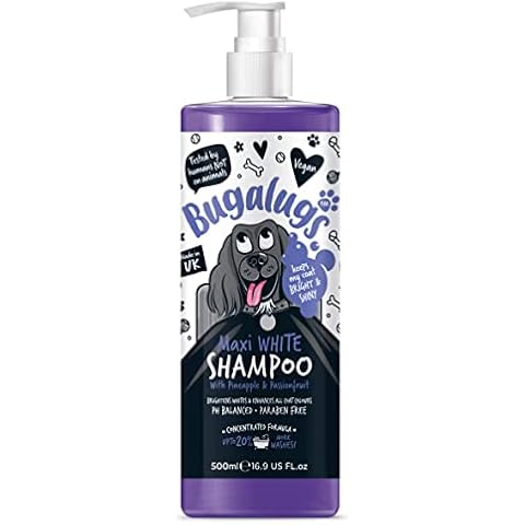 BUGALUGS Dog Shampoo - Whitening & Brightening Coat Enhancer for all coat colours, best vegan puppy dog grooming shampoo & conditioner with a Pineapple & Passionfruit (500ml) Cover