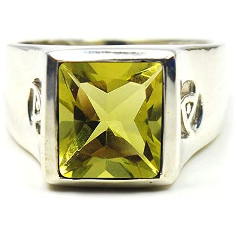 Anillo de hombre de cuarzo limón natural CaratYogi 925 plata esterlina Cover