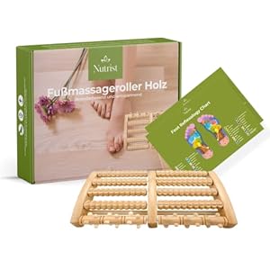 Nutrist® Fußmassageroller Holz zur Stressreduzierung und Entspannung mit. Fußreflexzonenkarte | Fußmassage einfach für Zuhause | Fußreflexzonenmassage Gerät