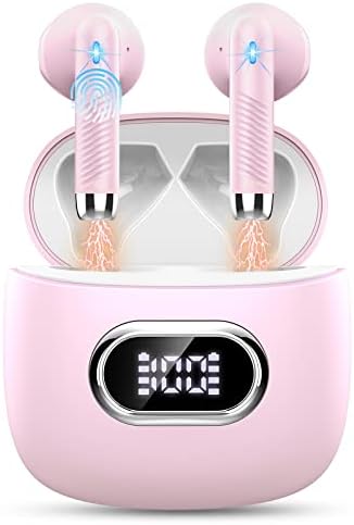 Wireless Earbud, Bluetooth 5.3 Headphones Deep Bass Bluetooth Earbud with 4 Mics, Bluetooth Earphones in Ear Noise Cancelling Wireless Headphones, IP7 Waterproof 42H Ear Buds, LED Display Pink - 2023