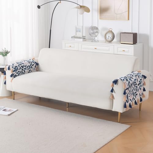 Image of HOKIPO Premium Holland Velvet Sofa Armrest Cover | Printed Design Arm Cover with Tassels | 'Whispers of Nature' (1 Pair) Indigo Foliage (IN-1115-D10*2SC)