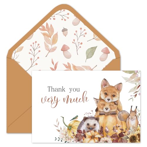 Cartes de remerciement d'automne Whaline avec enveloppes autocollantes pour Thanksgiving