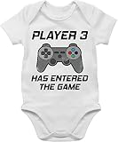 Baby Body Junge Mädchen - Sprüche Baby - Player 3 has entered the Game - schwarz - 6/12 Monate - Weiß - controller strampler family matching outfit partnerlook familie geschwister und kind - BZ10