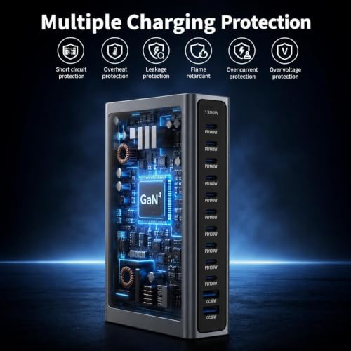 Image of WeFly 1300W GaN Multi Port Desktop Station Digital Display 12 Port 140W 100W 30W Fast USB C Charger Laptop Power Adapter (YMX-1300W)
