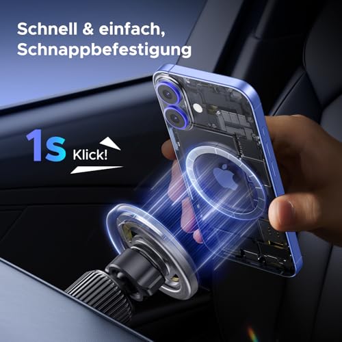 UGREEN Handyhalterung Auto Anti-Fall Magnetverschluss, MagSafe Autohalterung dreht Sich 360°, Lüftung KFZ Handyhalterung Kompatibel mit iPhone 17 16 15 14 13 12 Pro Max Plus Mini, MagSafe Hülle, Grau 4