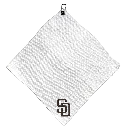 Team Golf MLB SAN Diego Padres Microfiber Towel - 15" X 15" (White) with Carabiner Clip, Premium Microfiber with Deep Waffle Pockets - Superior Water Absorption and Quick Dry Golf Cleaning Towel