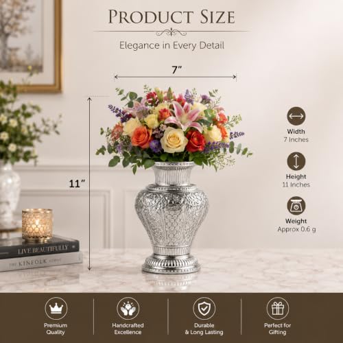 Image of Flower Vase | Flower Pots for Home Decor,Living Room, Bedroom, Office, Gifting - Silver Living Room, Office, Hotel & Home Decor | Ideal Gift (11 x 7) inch (Large)