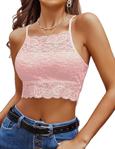 Image of Avidlove Lace Bralette for Women High Neck Camisoles Racerback Double-Layered Crop Top