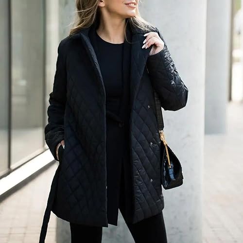 HGps8w Women's Winter Quilted Wrap Coat with Belt, Mid-Long Lapel Warm Padded Down Puffer Jacket Elegant Overcoat3
