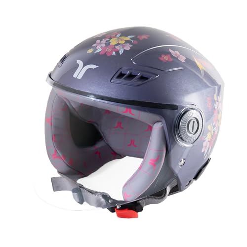 Image of TVARRA Blossom ISI Certified Women's Open Face Helmet Designer Helmet, Lightweight and Rainproof, Crafted for Women, Extreme Comfort Fit with Clear Visor (Lilac Blush, M /L: (56-57) cm)