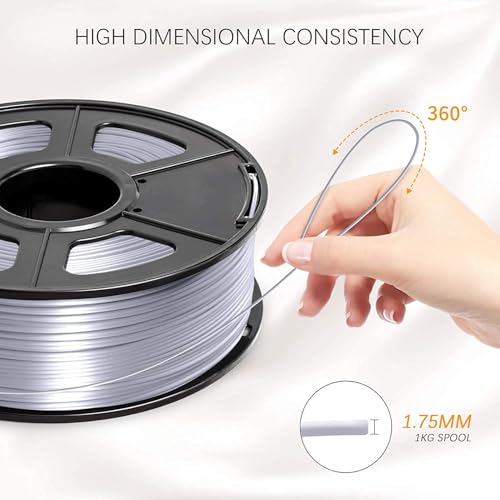 Image of FiLAMONT PLA Silk Filament 1.75mm, 3D Printer Filament, Shiny Silk 1.75 PLA Filament, 1kg(2.2Lbs) /Spool (Silk Silver)