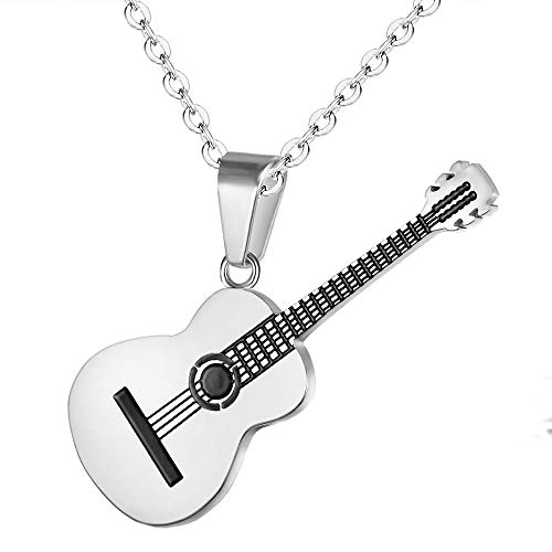 OAKKY OKKY Joyería Amante de la Música Guitarra Colgante Encanto Collar Unisexo Acero Inoxidable, Plata Cover