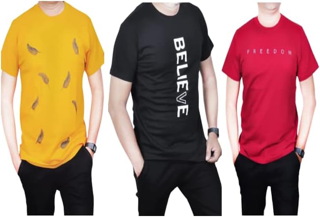 ISpirit Men's Tshirt Cotton Roundneck(Mustard,Black,Red) (Pack of 3)